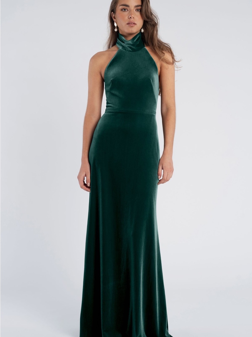 Jenny Yoo Emerald Green Halter Velvet Evening Gown